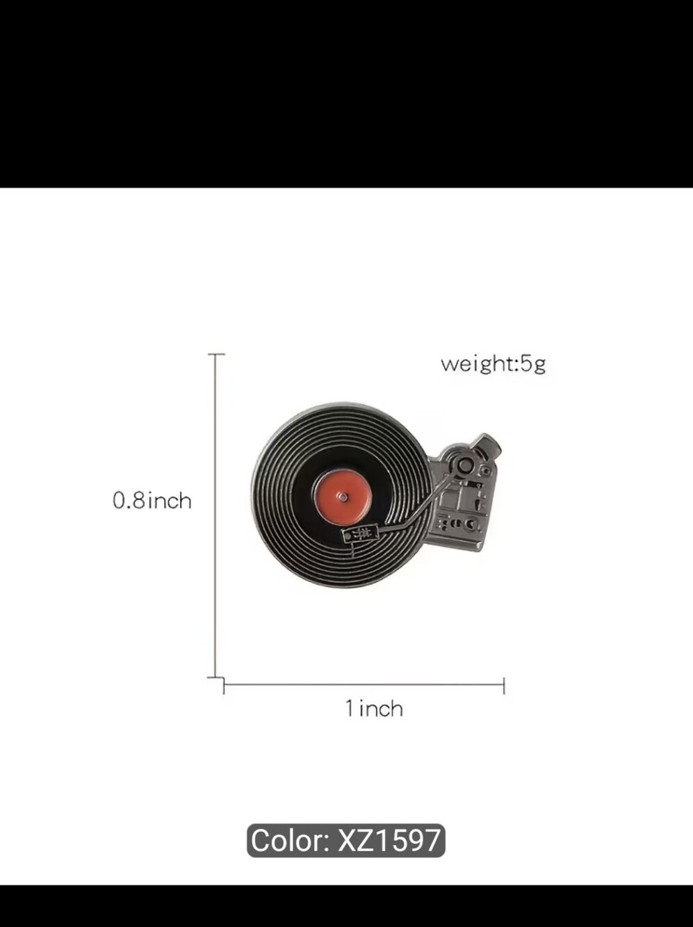 Black Vinyl Record Turntable Enamel Pin - Stylish Music Accessory